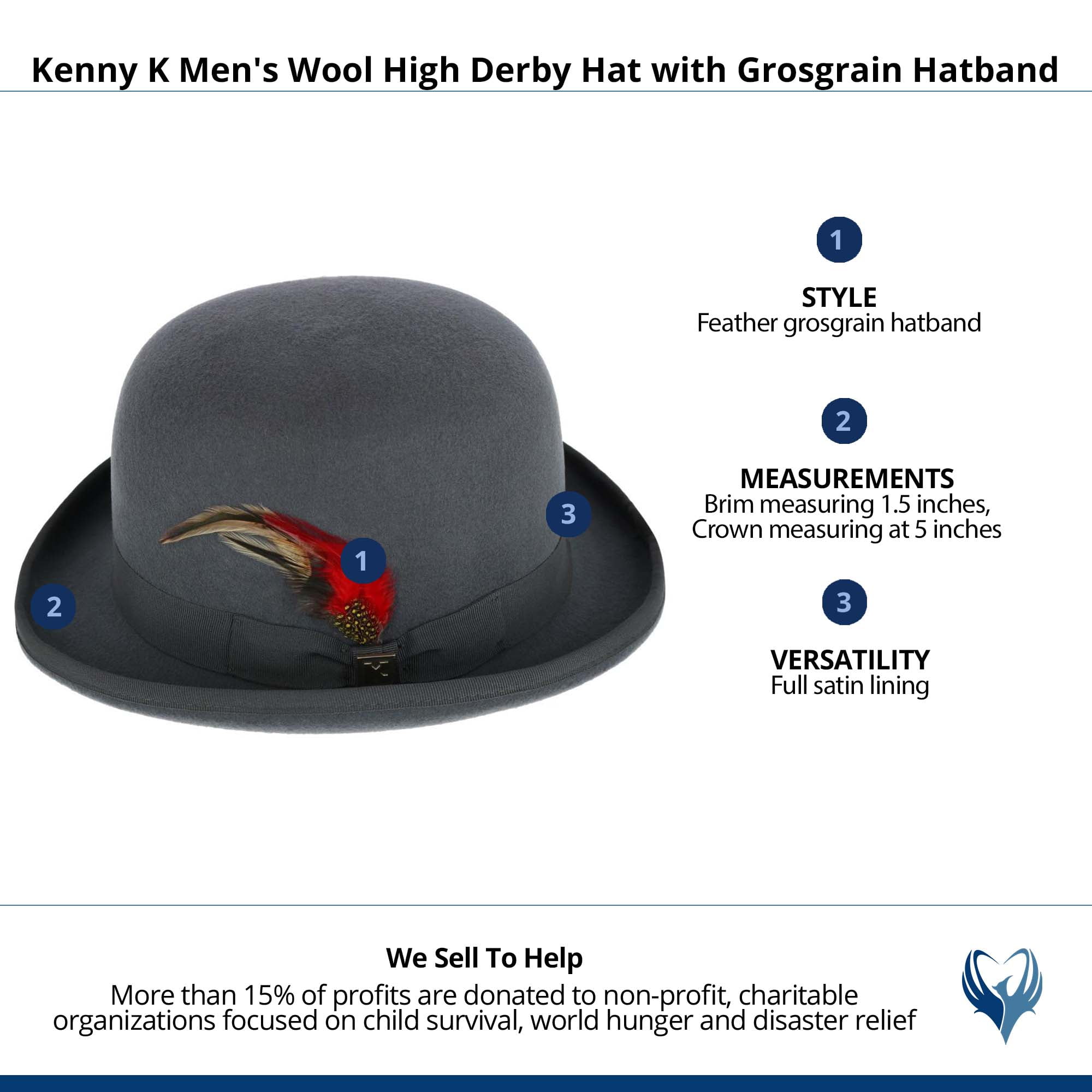 Kenny K  Wool High Derby Hat with Grosgrain Hatband (Men)