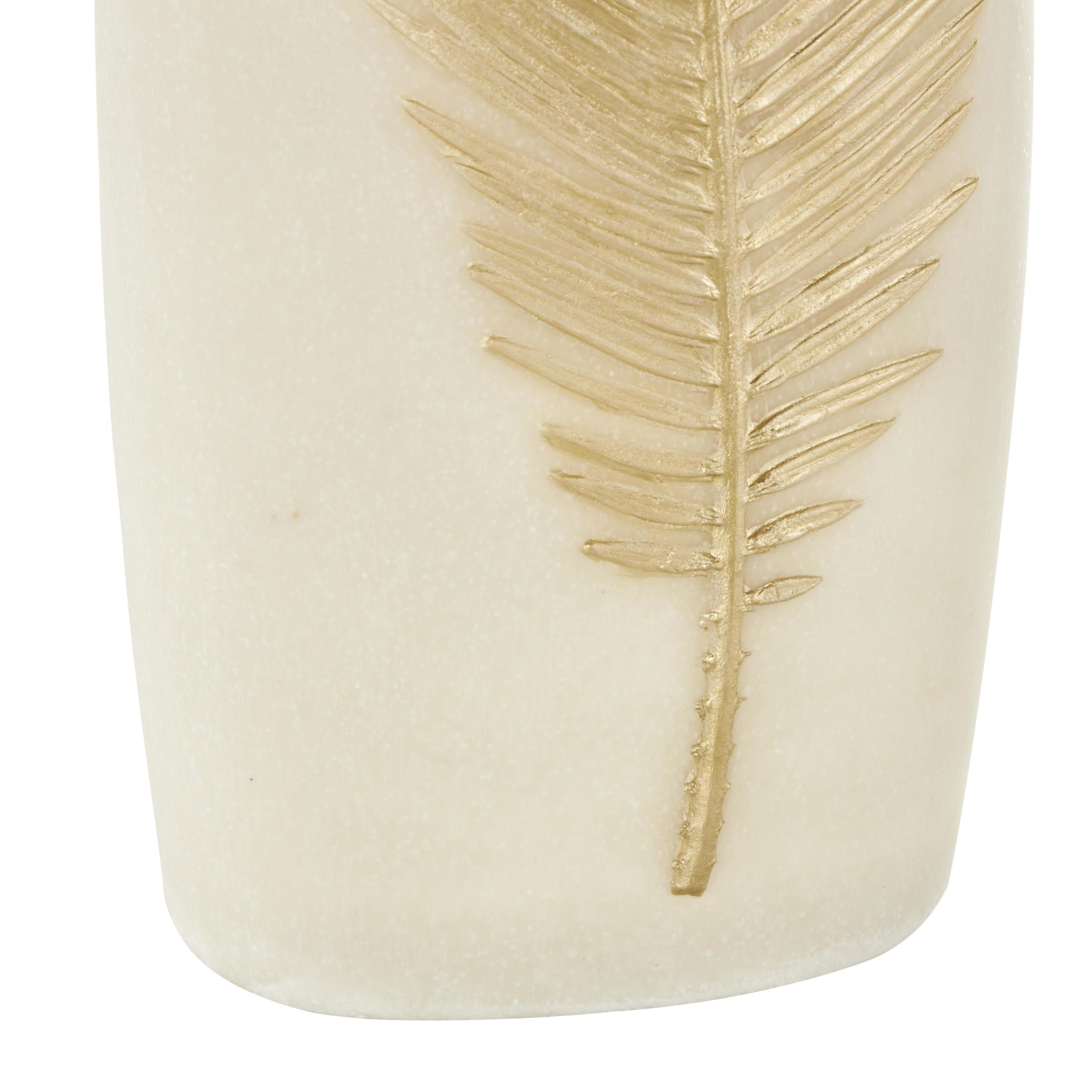 DecMode 20" Leaf Cream Polystone Vase with Gold Leaf Relief