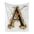 thumbnail image 1 of Letter a Soft Flannel Fleece Blanket, Fiery Pattern First Letter of Alphabet Flame Texture Worn Stained Background, Cozy Plush for Indoor and Outdoor Use, 50" x 60", Tan Black Orange, by Ambesonne, 1 of 6