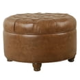 thumbnail image 2 of Gery Accent Storage Ottoman, 25 Inch Round Tray Top Brown Faux Leather, 2 of 3