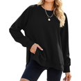 thumbnail image 3 of Black Womens Fall Tops Crewneck Sweatshirt for Women Loose Fit Oversized Pullover Side Slit Zipper 2023 Fall Fashion Sweaters for Women, 3 of 5