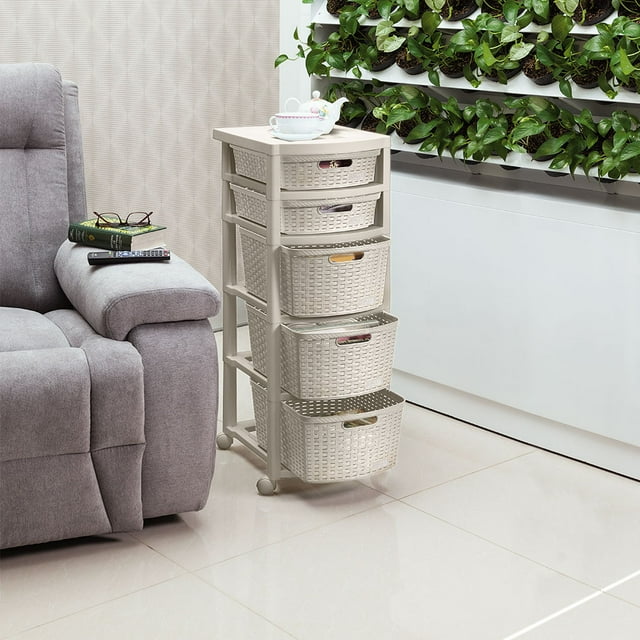 Cajonero Organizador Plástico 5 Cajones Comoda Rattan Taupe Rimax