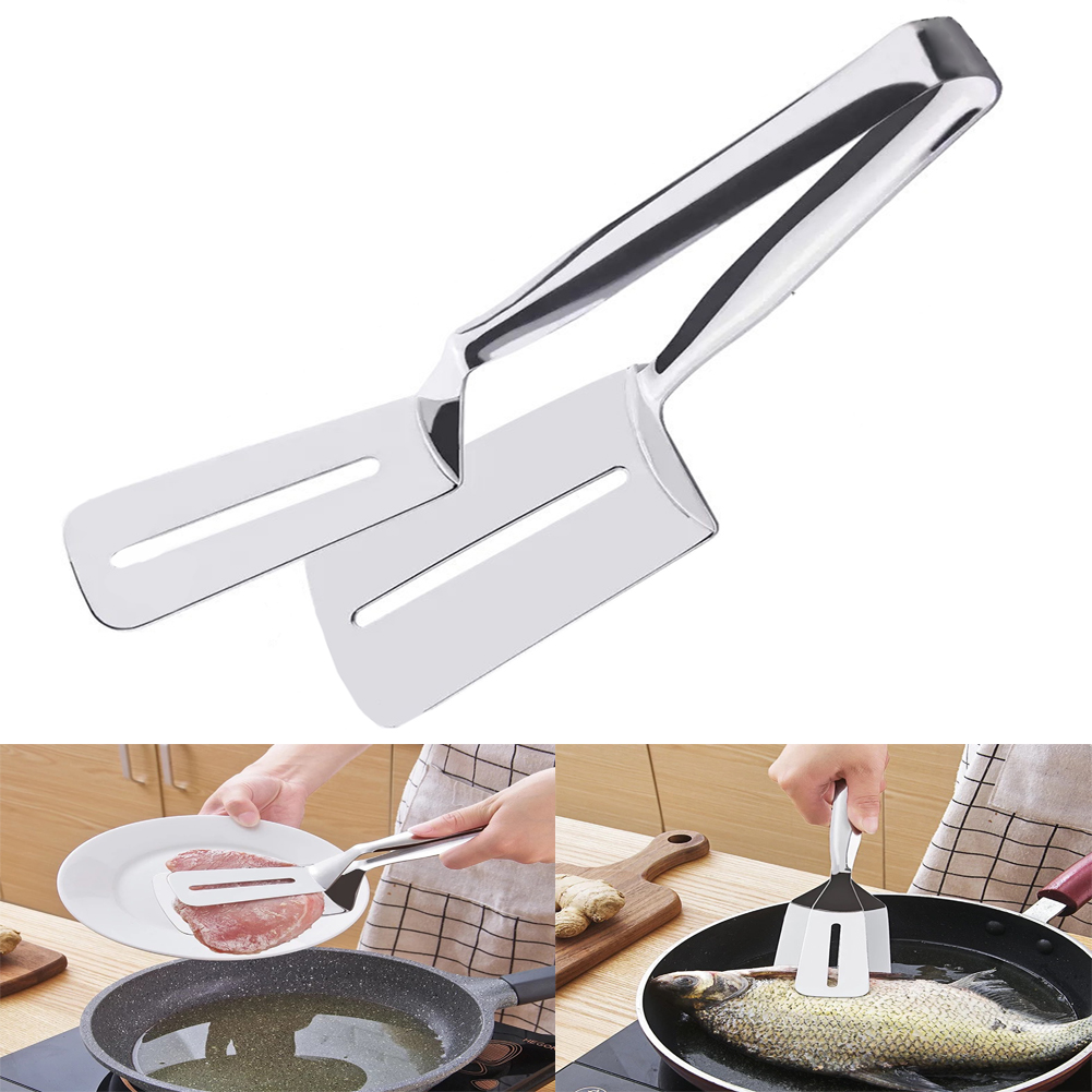 SPRING PARK Spatula Tongs, Steak Clamp, 304 Stainless Slotted Double