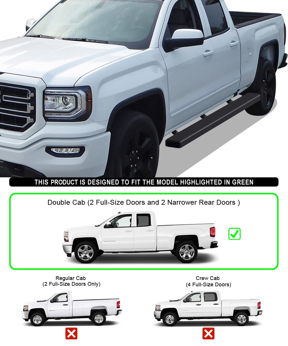 APS Wheel to Wheel Running Board 5in Compatible with Chevy Silverado GMC Sierra 2007-2018 Double Cab Extended Cab 5.5ft Short Bed & 2500 2019 (Exclude 07 Classic) (Nerf Bars Side Steps Side Bars)
