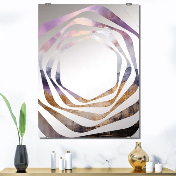 Designart "Purple & Gold Mountain Vista I" Abstract Landscapes Oversized Wall Mirror - Modern Landscapes Bedroom Wall Mirror Large - Multiple Color Options