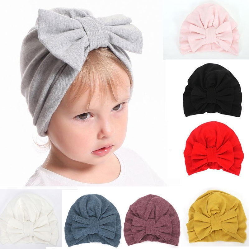 Baby Girl Hat Infant Flower Cotton Knot Bow Turban Headband Stretchy Beanie Hats