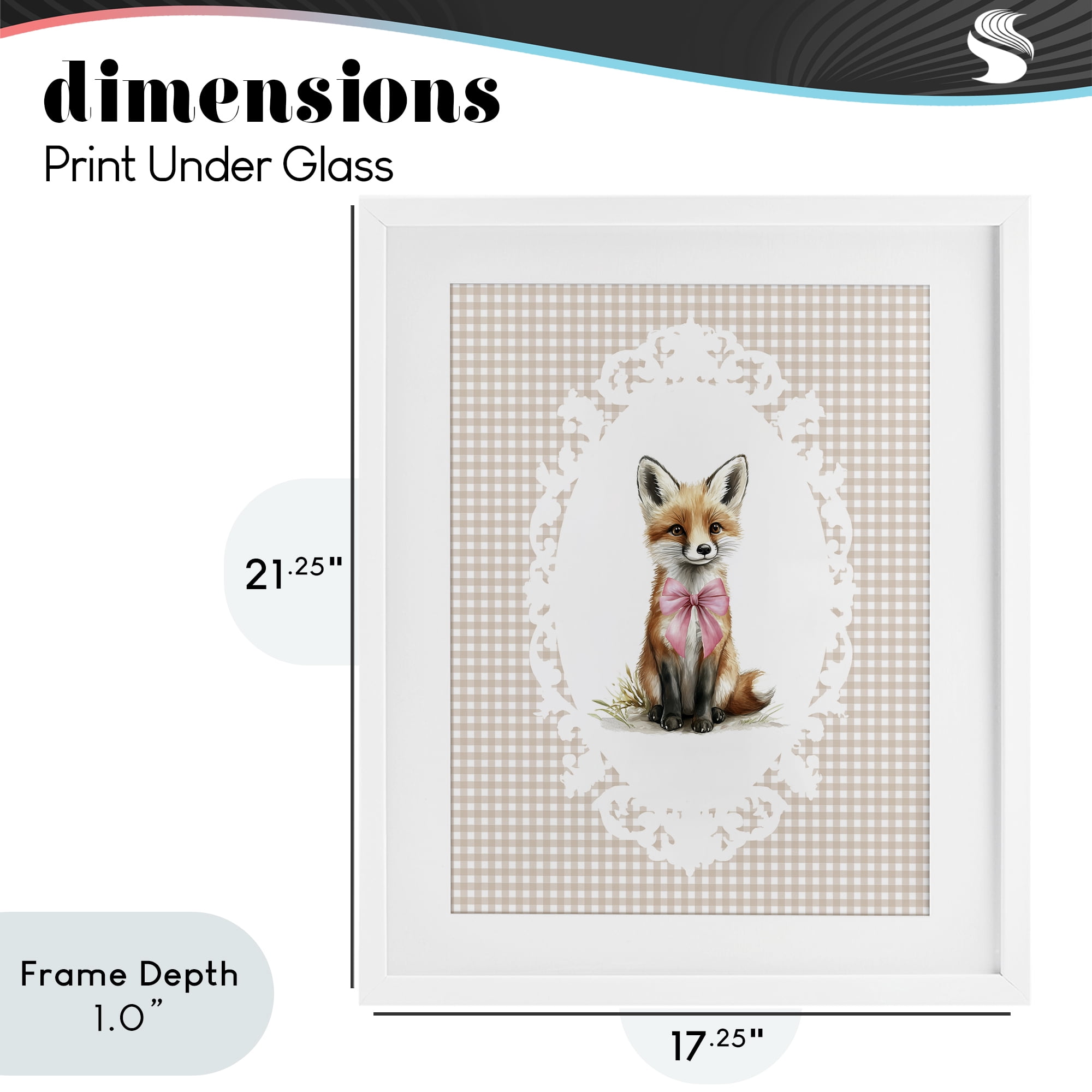 Stupell Industries Vintage Bow Fox on Gingham White Framed Print Under Glass, design by Christine Simpson Art