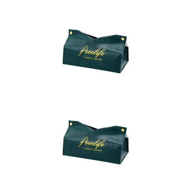 Caja de pañuelos de escritorio Estuche de almacenamiento de papel para automóvil Servilleta de cuero de imitación Matsuzay Boca en V verde oscuro 2piezas