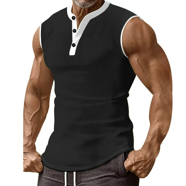 asjyhkr Mens Summer Tank Tops Crew Neck Slim Fitting Button Undershirts Dressy Casual Comfy Basic Tees