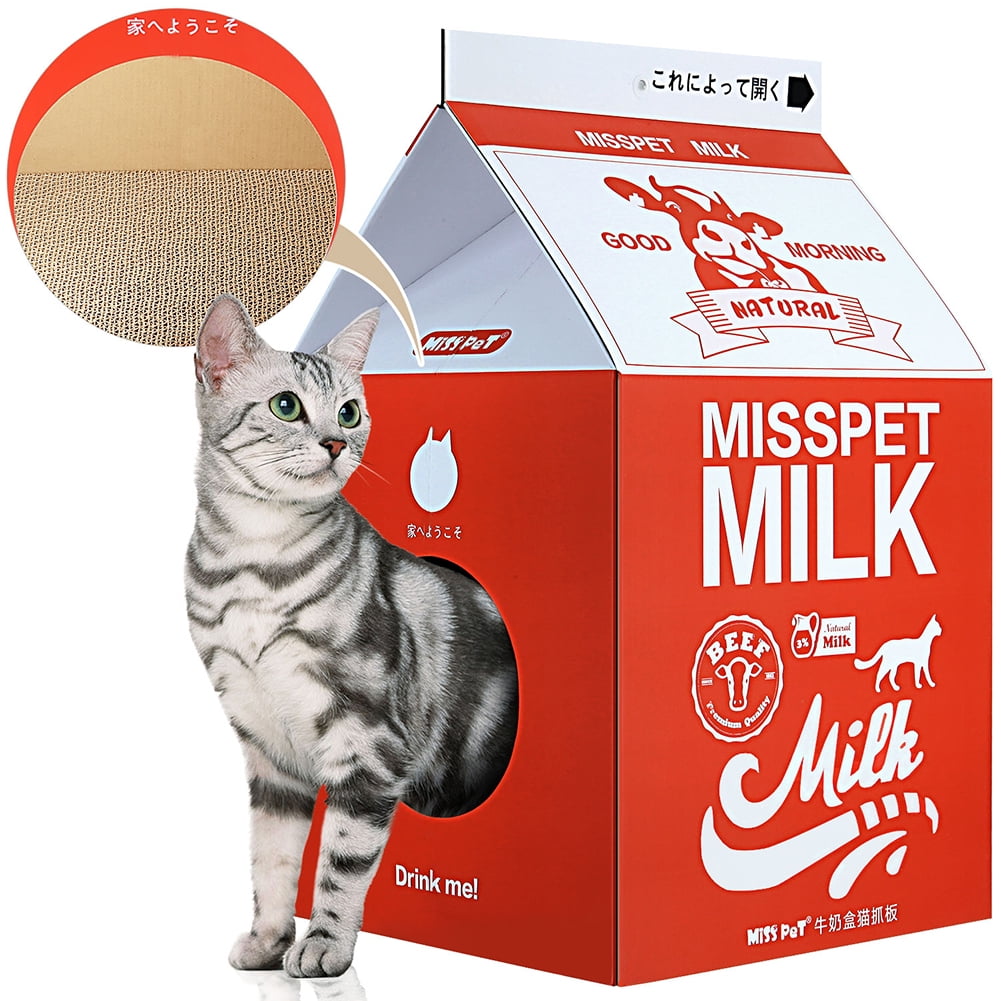 Kadyn Cat Condo Scratcher Post Cardboard, Milk Box Shape Cat Scratching House Bed, Cat House for Indoor, Red Kadyn Cat Condo Scratcher Post Cardboard, Milk Box Shape Cat Scratching House Bed, Cat House for Indoor, Red