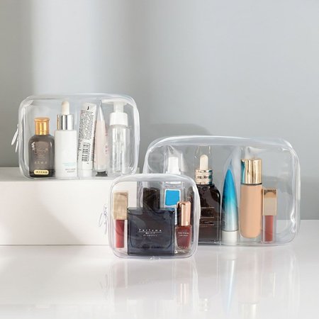 Bag Set Home Storage Clear Wash Pouch Transparent Makeup Pouch Waterproof Cosmetic Bag Waterproof Travel Bag Multi-function Storage Inside Pocket with a Zipper WHITE