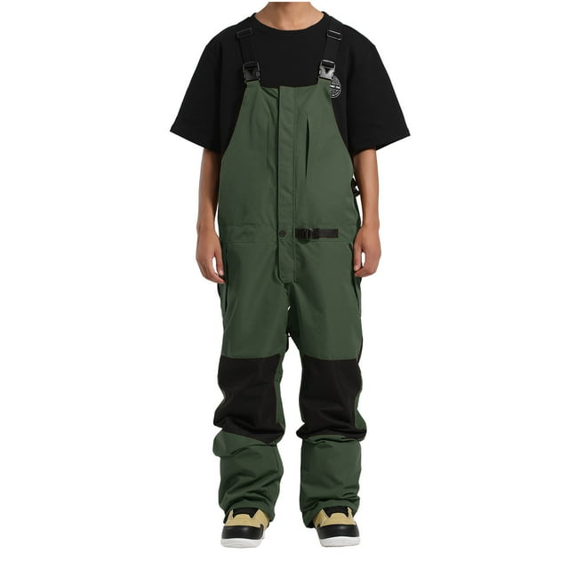 Xfvqtps Pantalon de Neige pour Hommes Salopettes de Ski Planche à Neige Multiples Poches Bretelles Ajustables Thermique Chaud Imperméable Isolé Salopettes d'Hiver Vert Armée