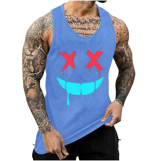 Camisetas de Tanque de los Hombres Tanque de los Hombres Incolor Gradiente de Impresión Cuello Redondo Correa Delgada Fuga Atrás Regular Casual Deportes Blusas de Tanque