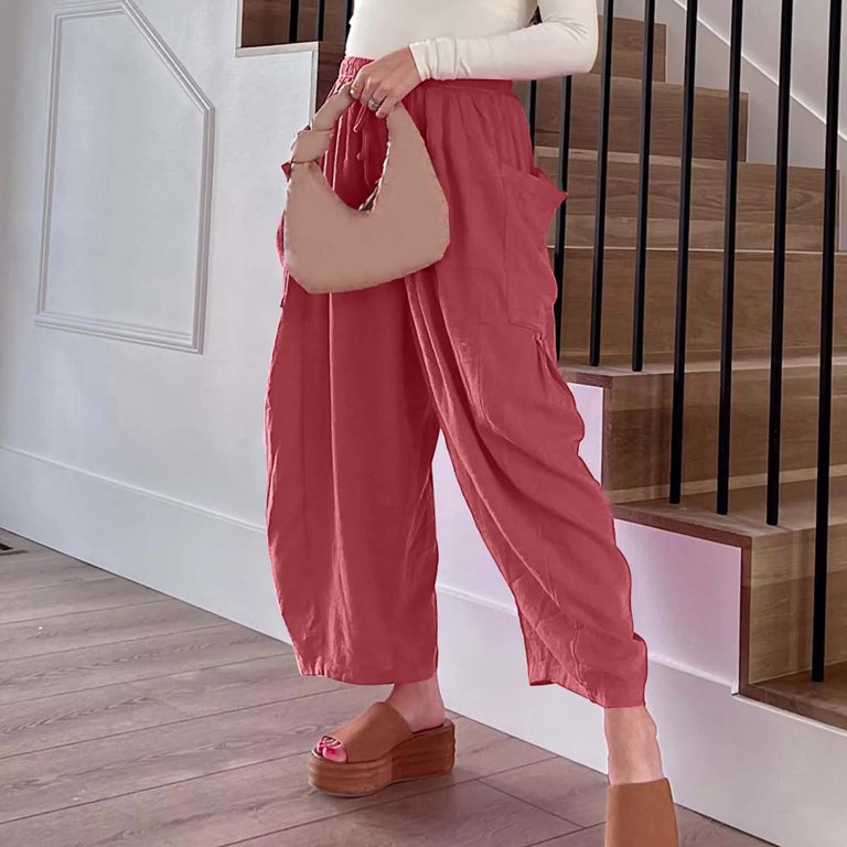 Red Wide Leg Trousers Women, Womens Dress Pants For Work, Womens Dress Pants, Work Clothes For Women 2024, LILLUSORY Women's Linen Wide Leg Pants 2023 Casual Loose Lightweigt Beach Palazzo Harem