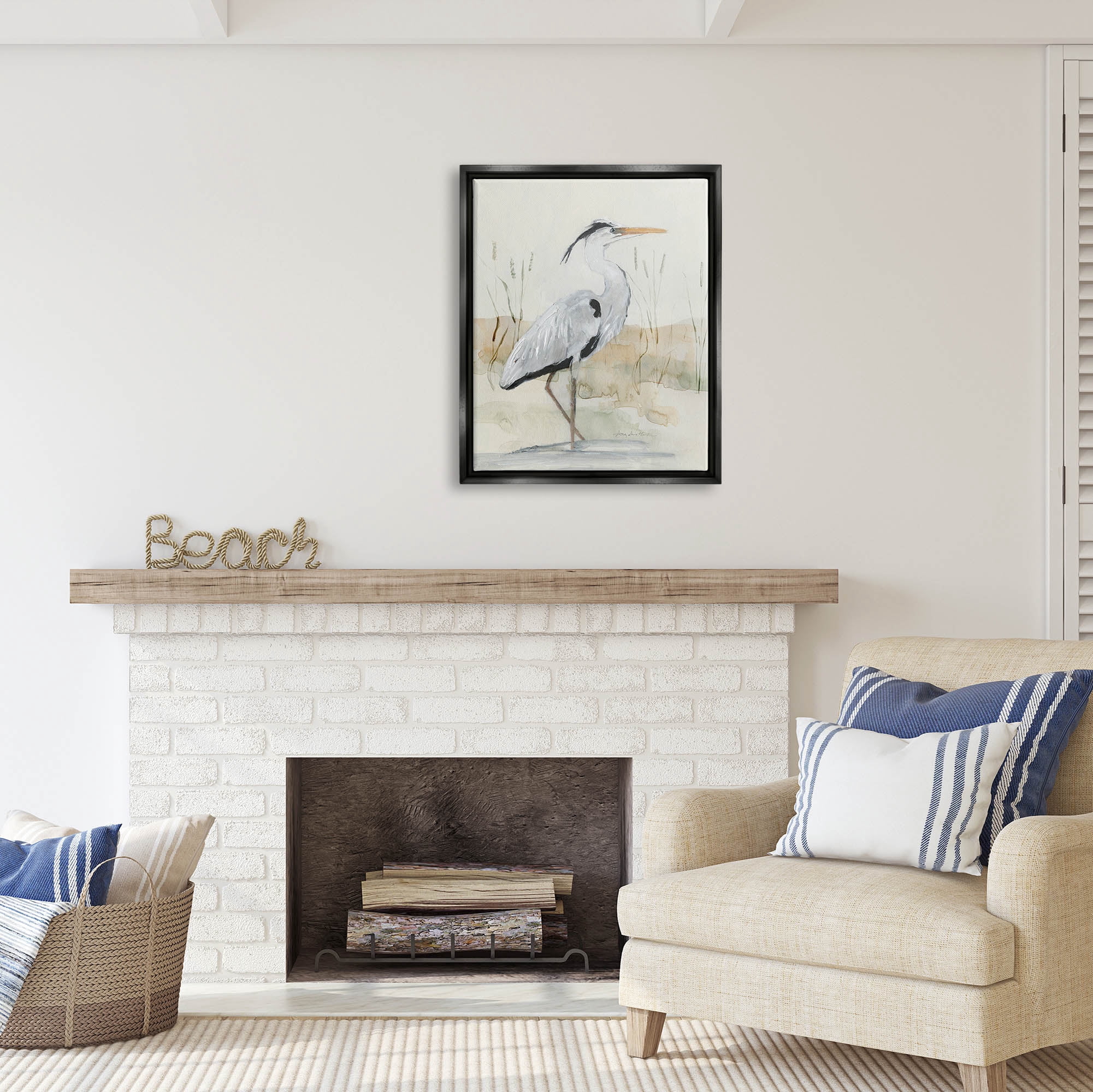 Stupell Industries Elegant Heron Nature Creek Portrait Coastal Painting Black Floater Framed Art Print Wall Art