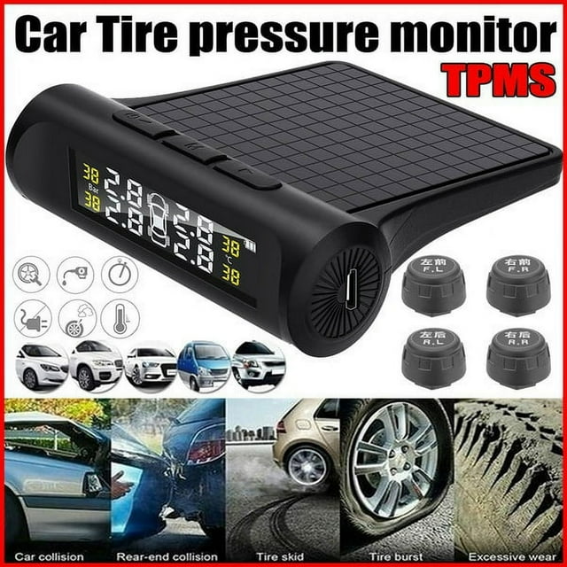 Car TPMS Tire Pressure Monitoring System Car Wireless Alarm System TPMS 4 External Sensors Tire Pressure & Temperature Real-time Display Clock System