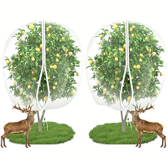 MISSMILE 12'x12' Large Fruit Tree Netting with Zipper-2PC Protects Fruit from Squirrels,Birds&Pests,Heavy-Duty Tree Covers for Fruit Trees(White)
