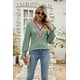 thumbnail image 3 of Camiseta holgada de manga larga con escote en V y encaje para mujer, con aberturas acampanadas, de color liso, para otoño (XXL, amarillo) S, verde frijol, 3 of 5