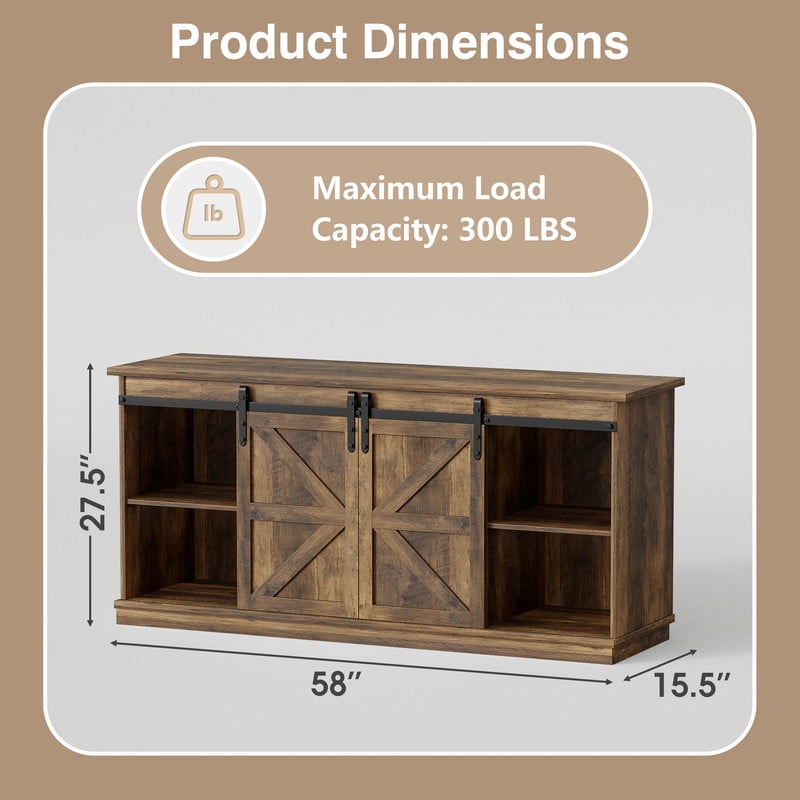 Homall TV Stand for 65 Inch TV, Storage Cabinet with Sliding Barn Door, Entertainment Center,Rustic Oak