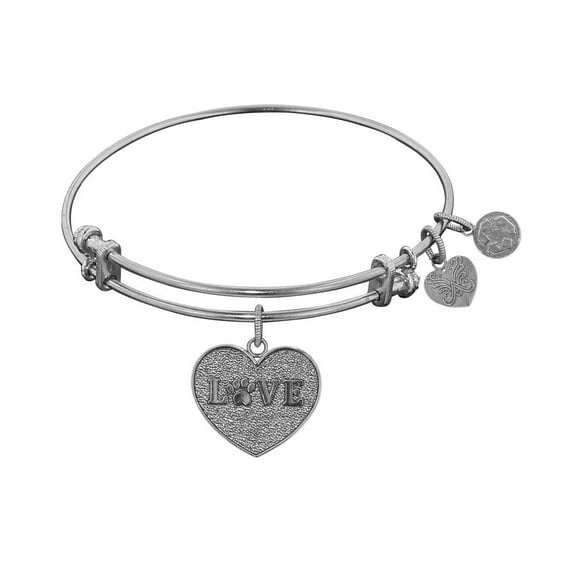 White Stipple Finish Brass Love With Paw Angelica Bangle Bracelet, 7.25"