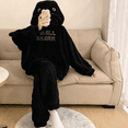 thumbnail image 5 of TBKOMH Animal Pajama Set Hooded Top and Pants Plush Shark Costume Long Sleeve Two Piece Loungewear for Adult Cozy Flannel Sleepwear with Full Face Hood Black XXL, 5 of 6