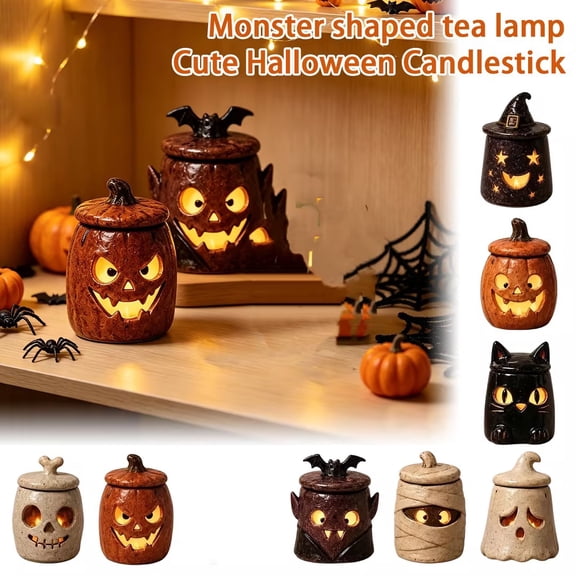 Monster Shape Tea Light Candle Holder, Cute Halloween Decorative Figurine for Festive Home Decor, Tabletop Ornament for Parties and Seasonal , 1Pack A