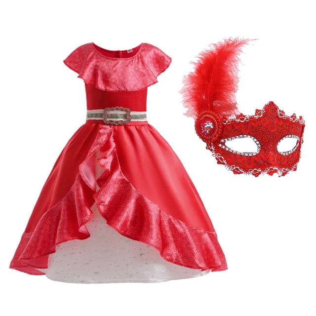 SATKULL Robe de Princesse Rouge pour Filles Anniversaire Halloween Fête Reine Déguisement avec Perruque pour Enfants 2-12 Ans