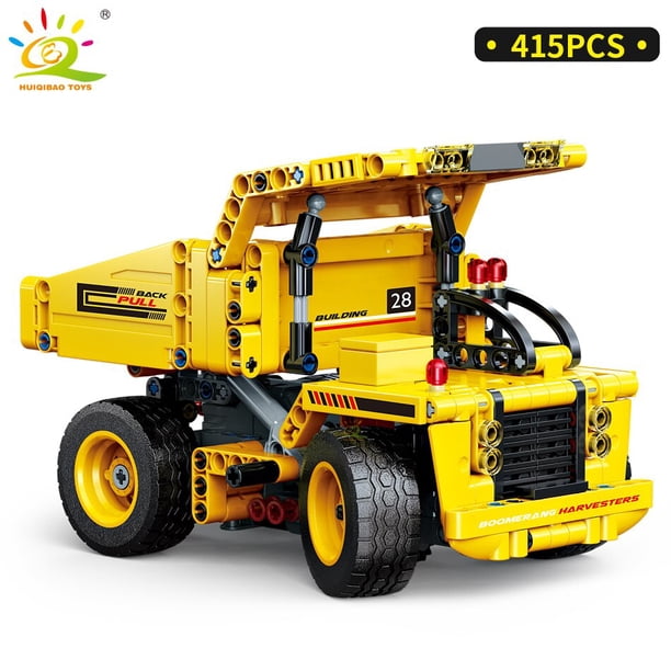 Camión de ingeniería HUIQIBAO, bloques de construcción de tecnología, juguete de construcción de ciudad para niños, niños, adultos, excavadora, excavadora, grúa, coche, ladrillo zhangmengya LED