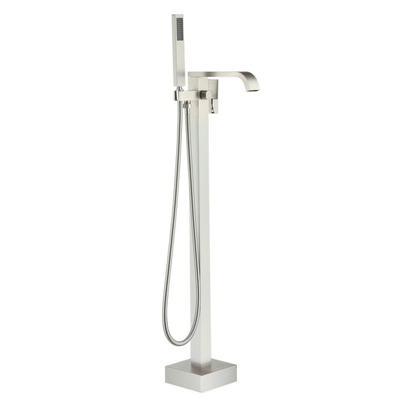 Boyel Living Freestanding Floor Mount Single Handle Bath Tub Filler Faucet with Handheld Shower in Brushed Nickel