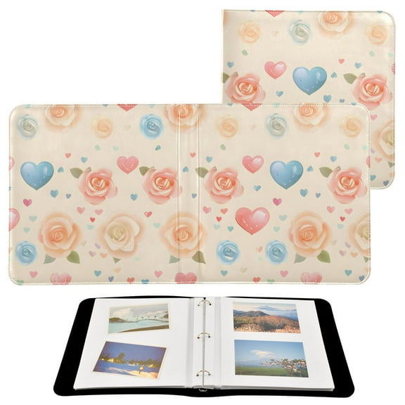 Leather Cover Photo Album 80 Pockets 4x6 Photos Bookshelf Picture Album Roses and Heart