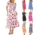 thumbnail image 7 of Aellinatey Womens Square Neck Smocked Dress Puff Short Sleeve Floral Casual Ruffle Tiered Maxi Wedding Guest Dresses, 7 of 7