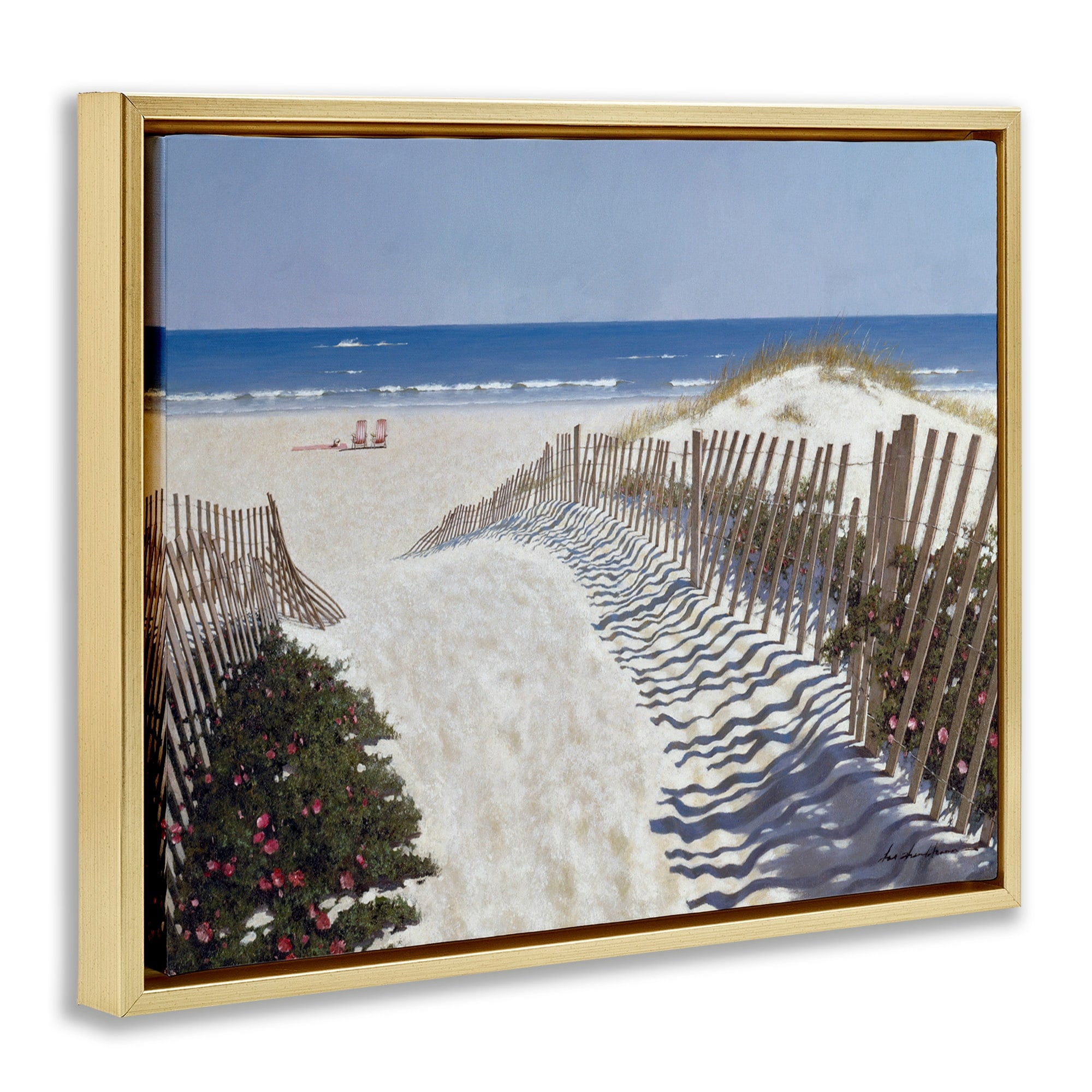 Stupell Industries Fenced Pathway to Beach Summer Nautical Painting Metallic Gold Framed Floating Canvas Wall Art, 24x30, by Zhen-Huan Lu