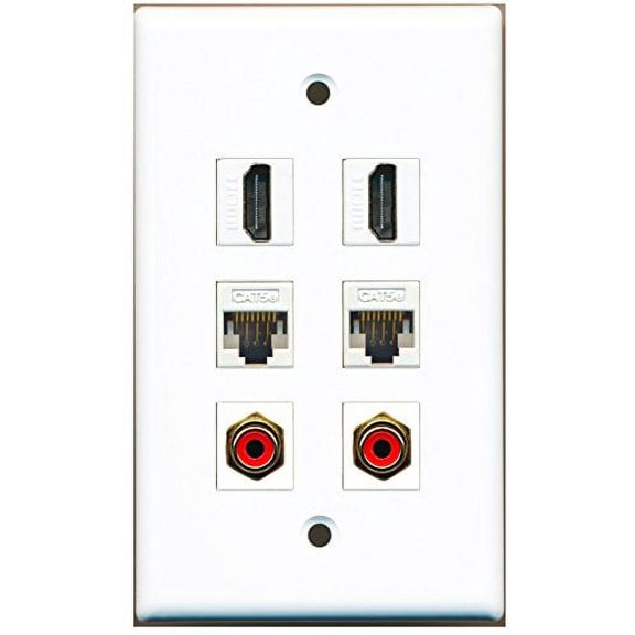 RiteAV - 2 HDMI 2 Port RCA Red 2 Port Cat5e Ethernet White Wall Plate