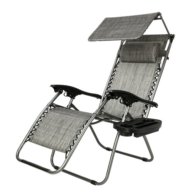 SEGMART Zero Gravity Chairs, Patio Outdoor Lounge Chaise with Adjustable Canopy, Folding Lawn Chair w/Removable Headrest for Adults, Chaise Lounge w/Headrest for Patio, Pool, Camping, Grey, S1635