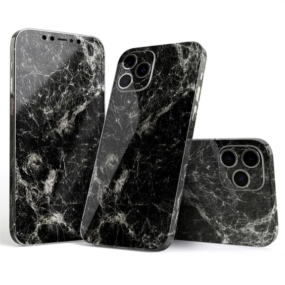 DesignSkinz Black Scratched Marble Full-Body Skin Decal Wrap Cover for iPhone 16