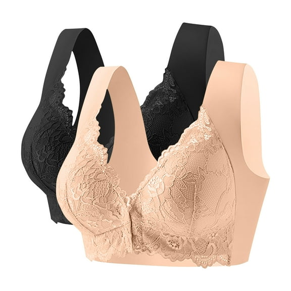 Womens Plus Size Everyday Bras, Women's Full Coverage Front Closure Minimizer Bra Wirefree Bras Comfort Non Padded Wide Straps Support M-5XL