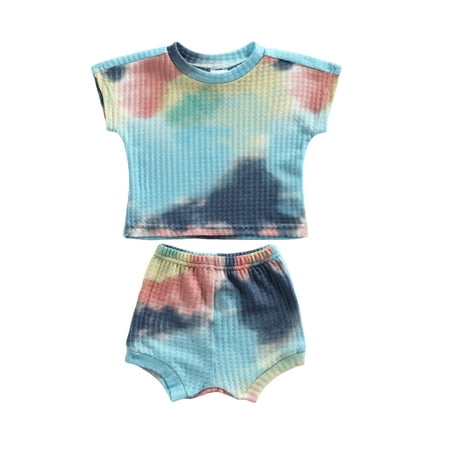 

Seyurigaoka Baby Tie-dye Clothes Set Short Sleeve T-shirt+Elastic Waist Shorts