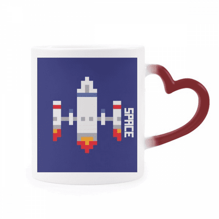 

Space Ship Rocket Take Off Universe Pixel Heat Sensitive Mug Red Color Changing Stoneware Cup