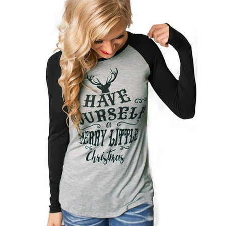 Ugliest Christmas Jumpers Women's Christmas Long Sleeve Deer Raglan Reindeer Casual Jumper Tops ()