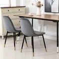thumbnail image 5 of Of 4 Gray Dining Chairs - Dense Foam Seat And Back, Velvet Upholstery, Metal Legs With Gold Highlights, 17.36"w X 22.14"d 32.39"h 4 Thick Seat, Golden Finish,, 5 of 6