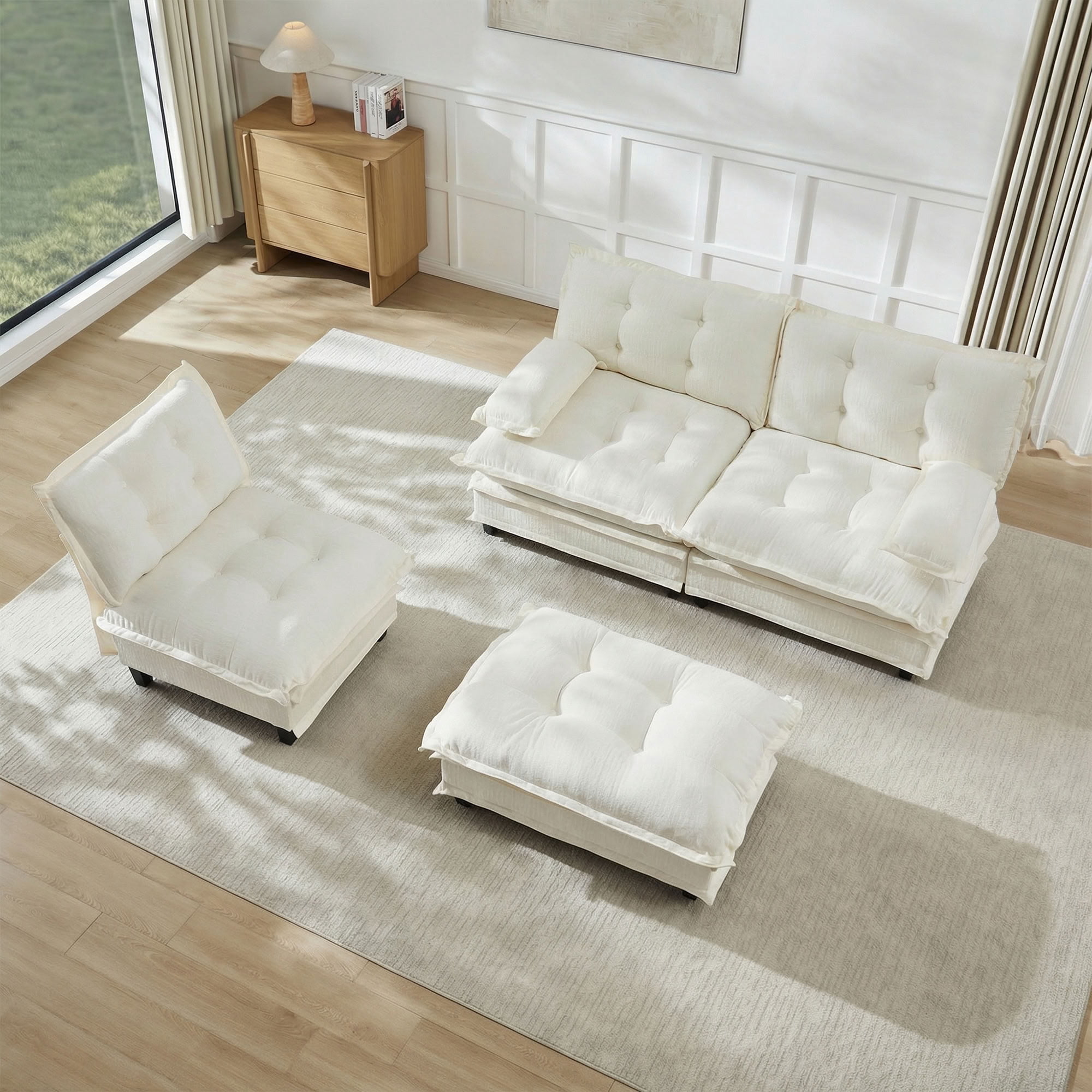 MAYEERTY 107 Inch Cloud Modular Sectional Sofa, L-Shaped 3-Seater Chenille Couch, Solid Wood & Metal Frame for Home Living Room