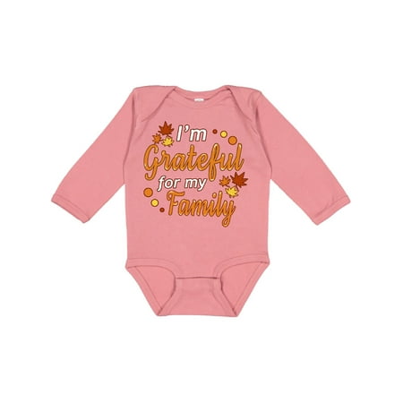 

Inktastic I m Grateful for my Family in Orange with Fall Leaves Gift Baby Boy or Baby Girl Long Sleeve Bodysuit