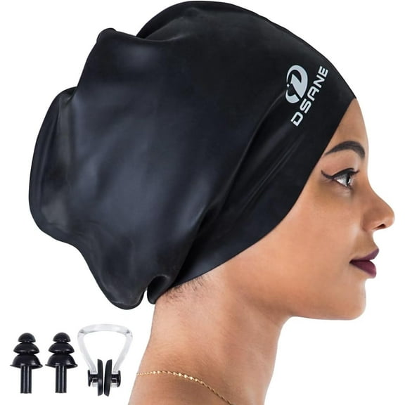Dsane Extra Large Silicone Swim Cap for Women and Men, Keeps Hair Dry