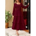 thumbnail image 3 of PRETTYGARDEN Women's Spring Long Sleeve Smocked Maxi Dress Casual Square Neck Swiss Dot Tiered Ruffle Flowy Pocket Dresses, 3 of 10