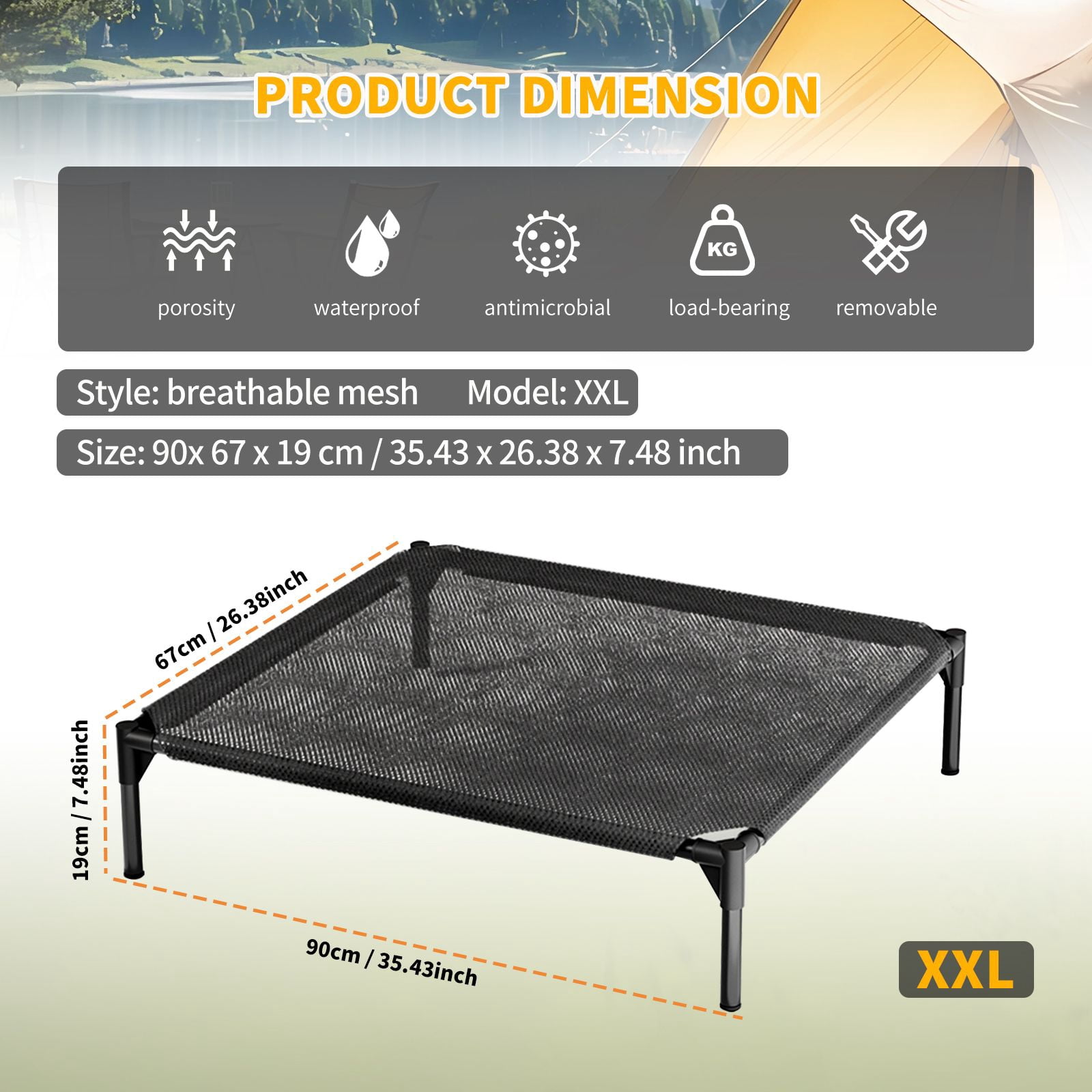 XXL Breathable Mesh Elevated Pet Bed, Removable Washable Non-Slip Foldable Cooling Dog Cat Bed Indoor Outdoor