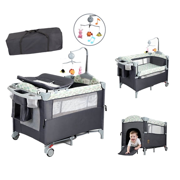 Steanny Pack 'n Play Foldable Playard with Bassinet Bedside Sleeper, Suitable for Unisex Newborns to Toddlers