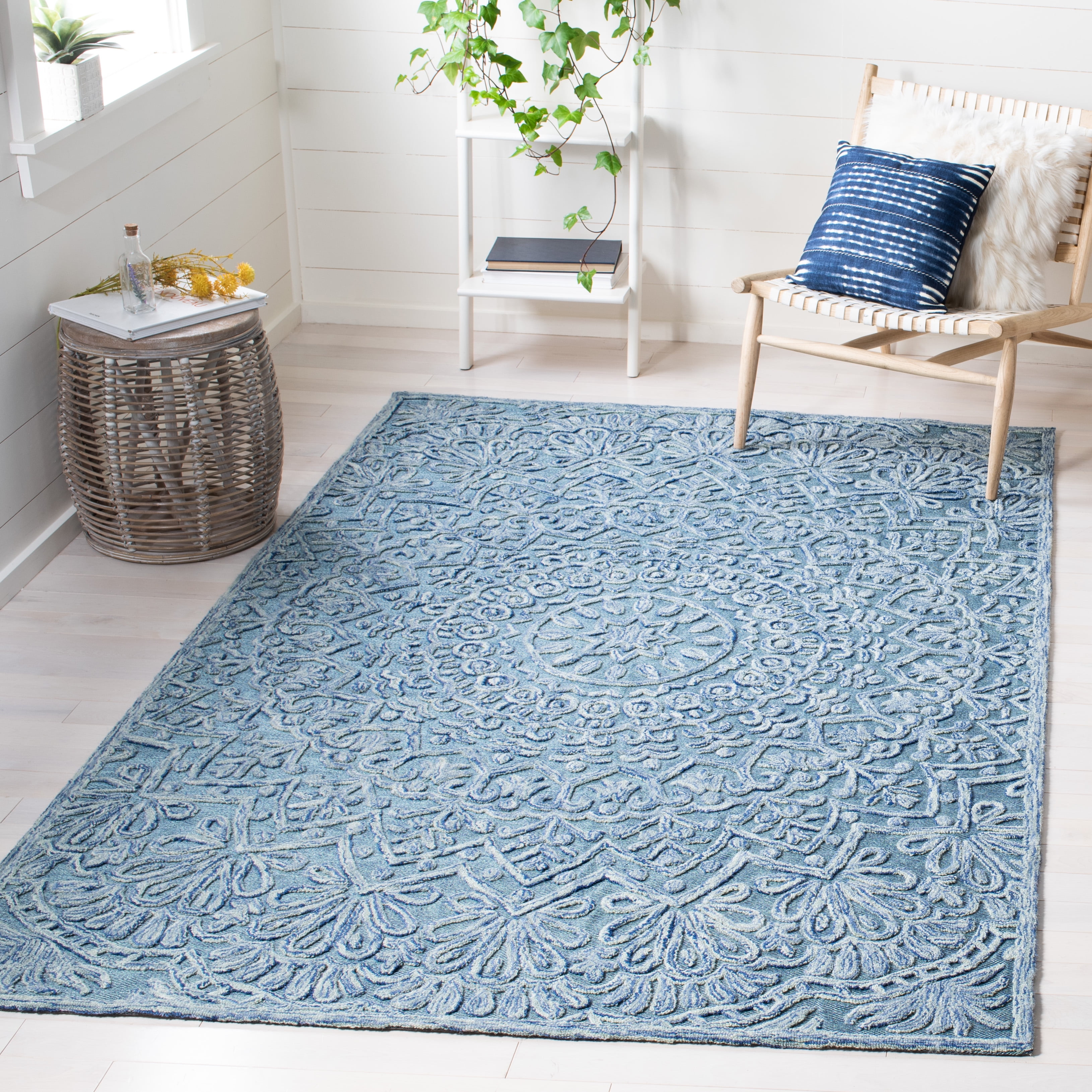 SAFAVIEH Trace Montague Medallion Area Rug, Blue/Light Green, 6' x 6' Square