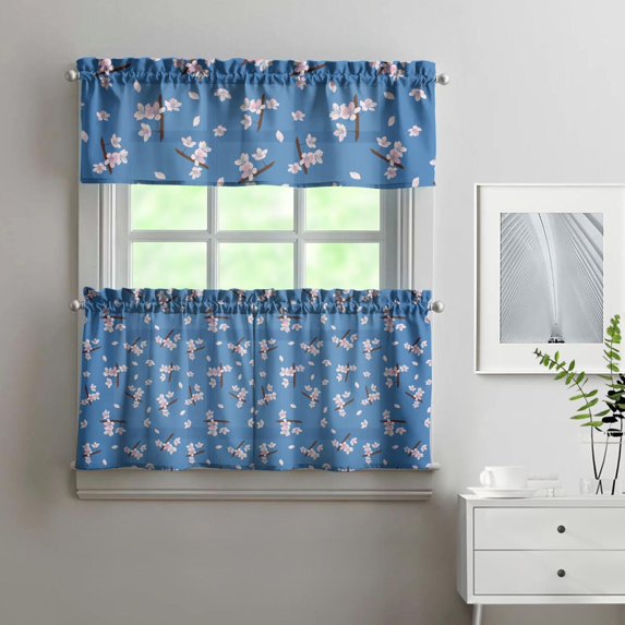 Country Floral Curtains 24" Short - 3 Panel Vintage Farmhouse Set with Bohemian Wildflower Print, Rod Pocket Window Drapes for Rustic Kitchen