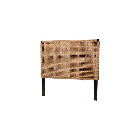 HomeStock Modern Marvel Bohemian Seagrass and Dark Brown Mahogany Wood Headboard with Lattice Design 63.8 x 2 x 59.1 Inches