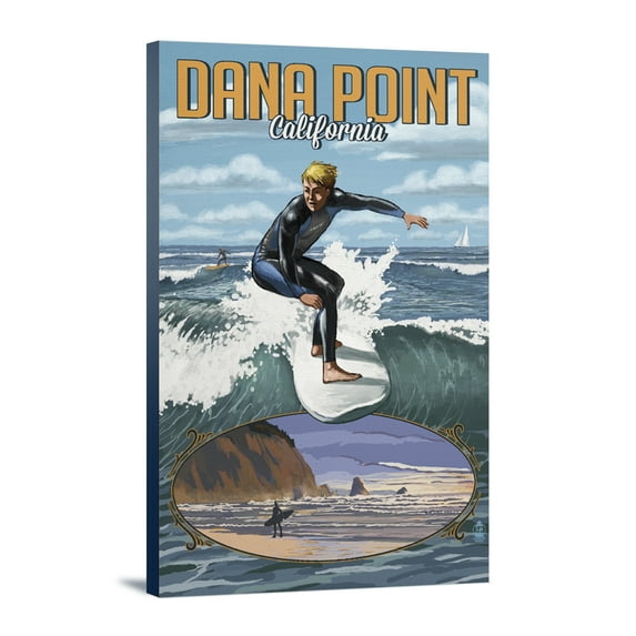 Dana Point, California, Day Surfer with Inset, (12x18 Wrapped Canvas, Wall Decor, Artwork)